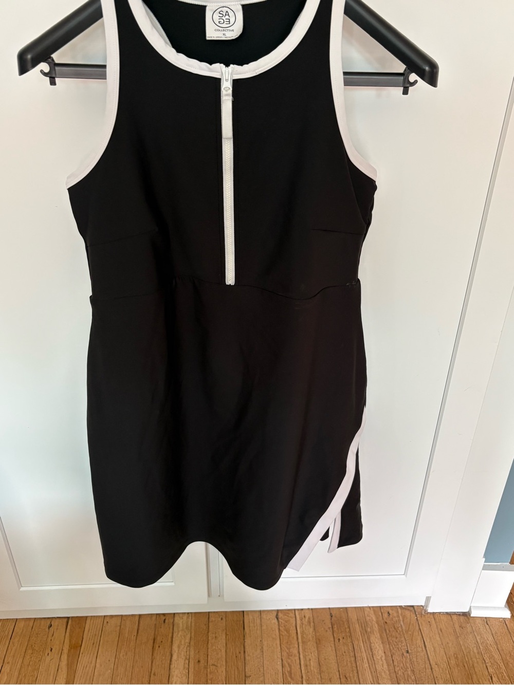 Sage Black and White Zip-Front Mini Dress